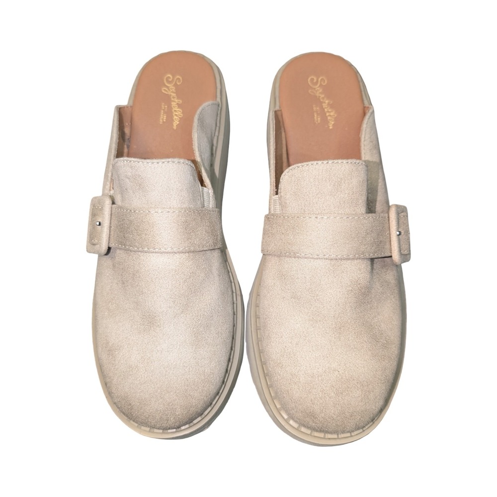 Seychelles Womens Platform Mule Clogs Beige Suede Buckle Estimated Size 9.5 /10